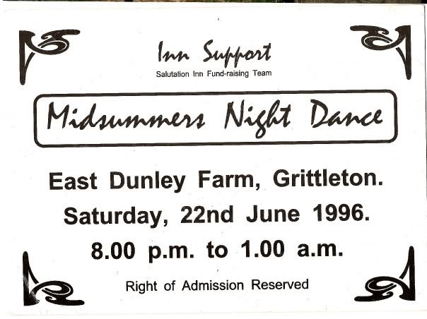 Ticket for the Midsummer Night Dance at East Dunley Farm on 22 June 1996