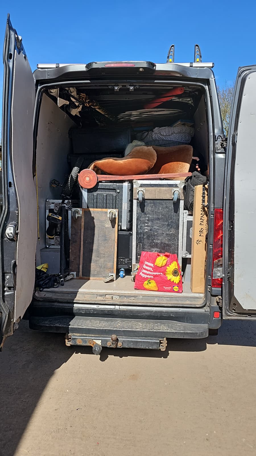 Touring van carefully packed with production equipment